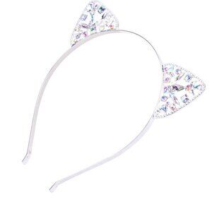 Cat Ear Crown Silver Ear Crystals Headband Hair Band Rhinestone Hollow C…